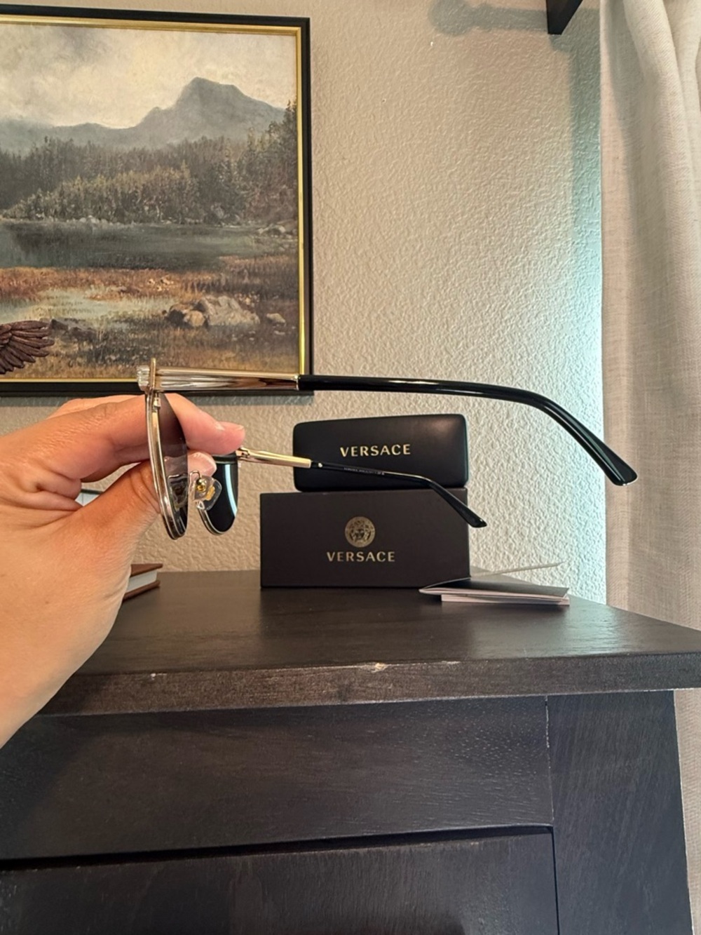 Versace Cat-Eye Sunglasses in Rose Gold with Pink Mirrored Lenses - Picture 9 of 13